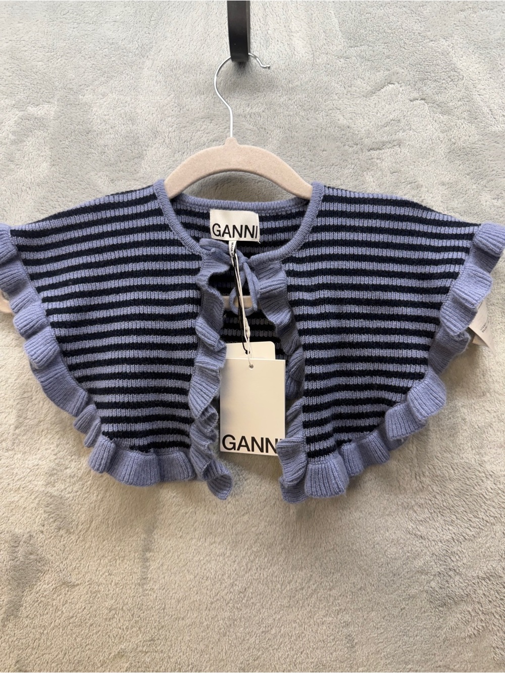 Ganni Striped Ruffle Collar Peter Pan Knit Wool Cashmere Blend